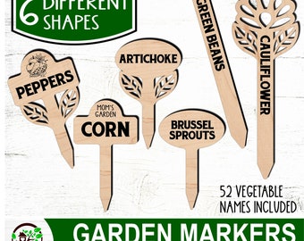 Tuinmarkeringen - Premium laserbestand - Zes verschillende vormen en 52 vegetarische namen - Downloadbaar laserbestand