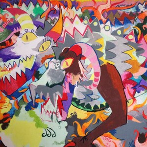Unikat Ölpastellmalerei: Bunte Monsterkunst
