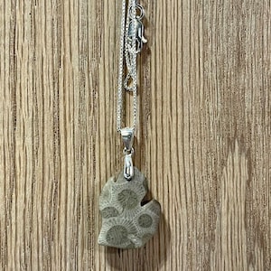 Handcrafted Petoskey Stone Michigan pendant on Sterling Silver