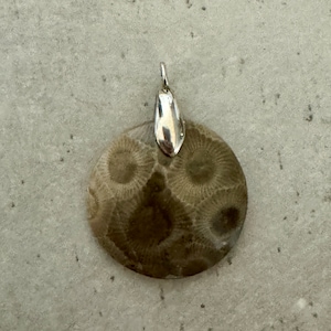 Petoskey Stone Round pendant with Sterling Silver Bail