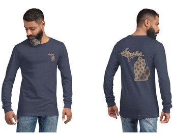 Mens Petoskey Stone Michigan Casual Long Sleeve Shirt