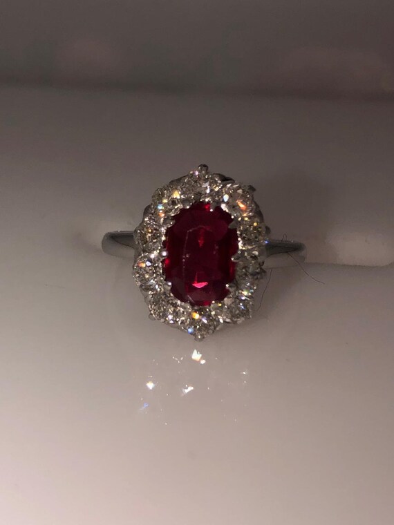 1920s Vintage 18KT White Gold Diamond Ruby Ring, V