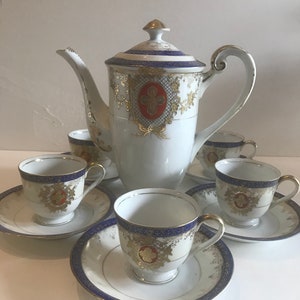 Vintage Japanese Hand-painted Adeline Demitassie Tea Set, Japanese Tea Set, Porcelain Tea Set, Vintage Tea Set, Vintage Porcelain Tea Set
