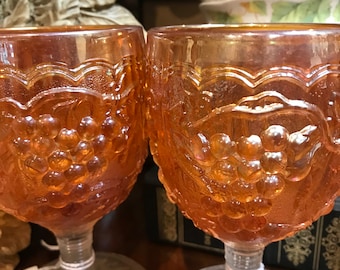 2 Vintage Carnival Glass Goblets/Wine Glasses. Excellent Condition!