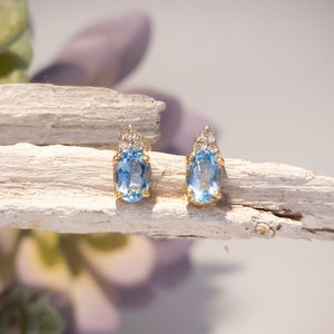 Blue Topaz & Diamond Stud Earrings