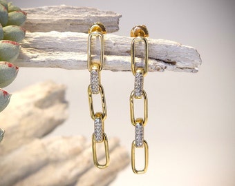 Diamond Long Paperclip Earrings