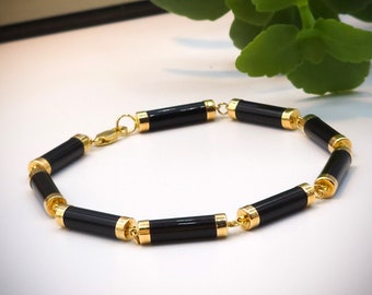 Black Onyx 14k Tube Bracelet