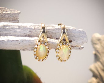 Opal & Diamond Halo Earrings