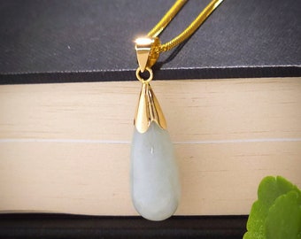 Pale Green Jade 14k Teardrop Pendant