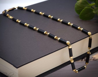 Black Onyx 14k Tube Necklace