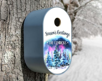 Personalized Season's Greetings Birdhouse | Outdoor Winter Decor | Personalized Christmas Gift for Grandparent | Outdoor Yard Garden Decor