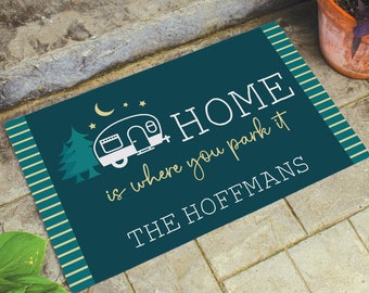 Personalized Camper Doormat | Home is Where You Park It Welcome Mat | Gifts for Campers | Campsite RV Doormat | RV Campers Christmas Gift