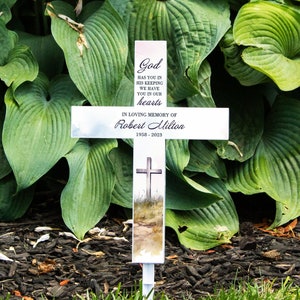 Religious Cross Garden Stake | Personalized Lighted Cross | God Has You Cemetery Decoration | Christian Memorial Cross Gravesite Decor