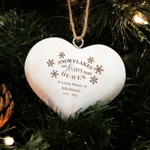 Snowflake Kisses Memorial Ornament | Kisses from Heaven Sympathy Christmas Ornament | Sympathy Heart Ornament | Religious Memorial Ornament