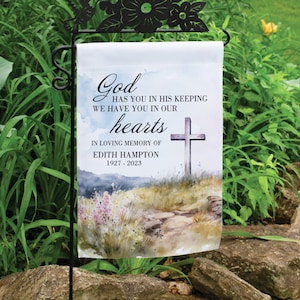 Memorial Garden Flag Personalized | God Has You Sympathy Garden Flag | Cemetery Decoration | Gravesite Decor | Bereavement Garden Flag Gift