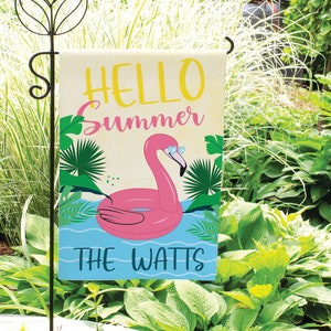 Summer Garden Flag | Personalized Hello Summer Garden Flag | Flamingo Garden Flag | Summer Yard Flag | Summer Garden Decor | Summer Sign