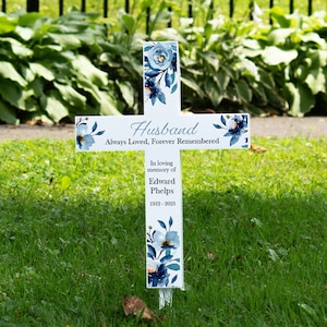 Husband Memorial Cross Garden Stake | Personalized Husband Loss Solar Garden Stake | HusbandGrave Cemetery Decor | Husband Bereavement Gift