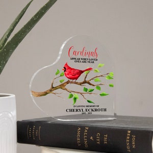 Cardinal Memorial Heart Decor | Personalized Cardinal Memorial Gift | Cardinals Appear Sympathy Gift | Memorial Keepsake Gift | In Memory Of