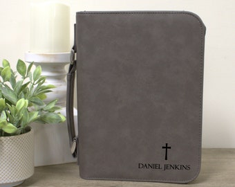 Personalized Bible Cover with Cross | Vegan Leather Bible Cover with Name | Family Bible Cover Gift | Church Confirmation Bible Cover