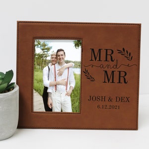 Mr & Mr Picture Frame Personalized Gay Wedding Picture Frame Gift Custom Mr and Mr Picture Frame LGBTQ Gay Wedding Picture Frame Gift Caramel