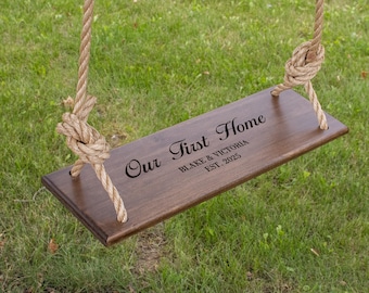 Fully Personalized Tree Swing | Engraved Tree Swing with Rope | Engraved Tree Swing Gift | Outdoor Yard Decor Gifts | Custom Message Swing