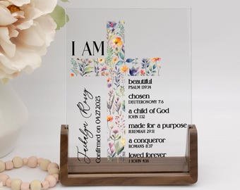 Confirmation Gift for Girls | Personalized Baptism Gifts for Girls | First Communion Gift for Girls | I Am Bible Verses Religious Sign