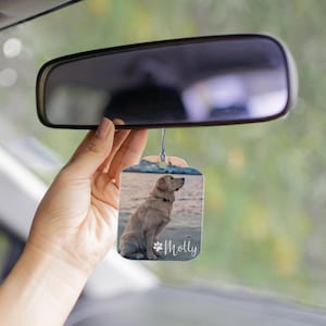 Personalized Photo Car Ornament | Custom Dog Mom Car Charm | Animal Lover Car Decor | Rearview Mirror Picture Display for Pet Lover