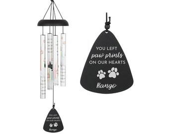 Paw Prints on Heart Dog Memorial Wind Chime | Loss of Dog Memorial Wind Chime | Pet Rainbow Bridge Wind Chime | Pet Dog Loss Sympathy Gift