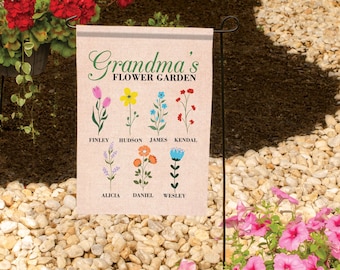 Personalized Grandma Garden Flag | Grandma's Garden Flag with Grandchildren's Names | Garden Gifts for Grandma | Grandma Birthday Gift Idea