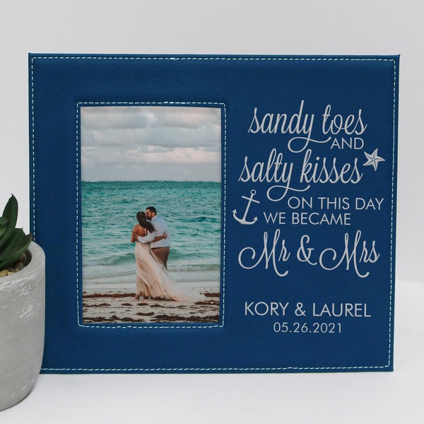 Beach Wedding Picture Frame | Personalized Beach Wedding Frame | Sandy Toes Salty Kisses Mr & Mrs Picture Frame | Custom Beach Wedding Gift
