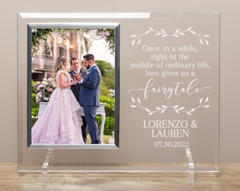 Personalized Wedding Picture Frame | Love Gives Us A Fairytale Picture Frame | Engraved Glass Wedding Picture Frame | Unique Wedding Gift