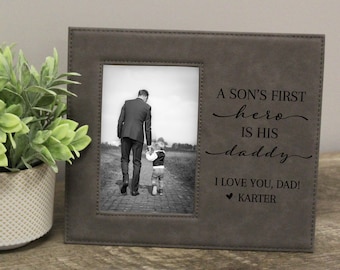 Father Son Picture Frame | Son's First Hero Is Daddy | Daddy Son Picture Frame | Father's Day Gift from Son | Dad Son Her Picture Frame Gift