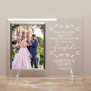 Personalized Wedding Picture Frame | Love Gives Us A Fairytale Picture Frame | Engraved Glass Wedding Picture Frame | Unique Wedding Gift