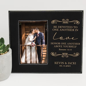 Religious Wedding Picture Frame Gift | Romans 12:10 Picture Frame | Personalized Wedding Picture Frame | Bible Verse Wedding Photo Frame