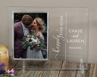 Happily Ever After Picture Frame | Engraved Wedding Picture Frame | Glass Wedding Photo Frame | Personalized Glass Picture Frame for Wedding