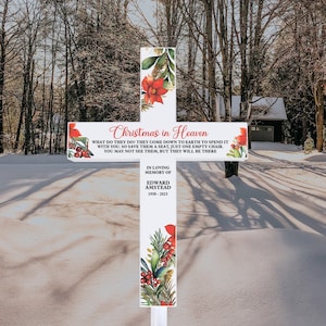 Christmas in Heaven Memorial Cross | Christmas Memorial Decor Solar | Christmas Cemetery Decoration | Christmas Grave Memorial Cross Stake