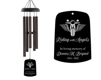 Motorcycle Memorial Wind Chime | Riding with Angels Memorial Wind Chime | Motorcycle Remembrance Sympathy Gift | Biker Memorial Gift