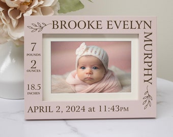 Baby Birth Announcement Frame | Newborn Baby Birth Stats Frame | Custom Baby Girl Picture Frame | Girl Nursery Decor | Gift for Baby Girl