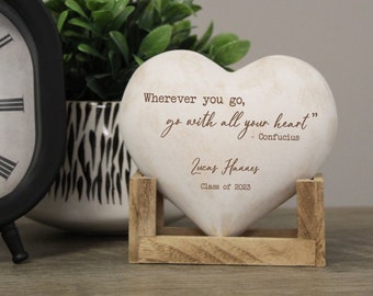 Go with All Your Heart Class of 2024 Keepsake | Personalized 2024 Graduation Gift | Graduation Quote Heart Desk Decor | Engraved Grad Gift