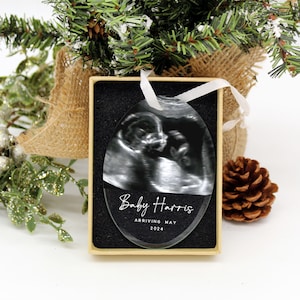 Ultrasound Photo Christmas Ornament | Christmas Pregnancy Announcement Gift | Grandparent Pregnancy Announcement Gift | Baby on The Way Gift