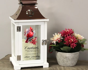 Cardinal Memorial Lantern | Personalized Sympathy Lantern with Red Cardinal | Cardinals Appear Bereavement Gift | Custom Remembrance Lantern