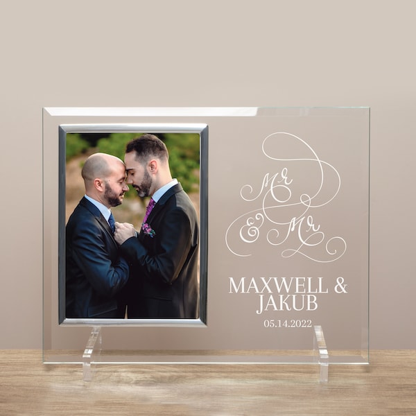 Mr & Mr Picture Frame | Personalized Gay Wedding Picture Frame Gift | Gay Wedding Picture Frame | LGBTQ Wedding Gift for Gay Couple