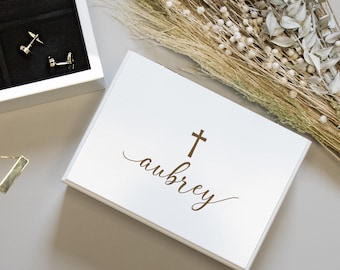 Engraved Religious Jewelry Box | Personalized Cross Jewelry Box | Confirmation Gift for Her| First Holy Communion Present | Religious Gifts