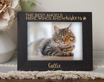 Cat Memorial Picture Frame | Personalized Cat Sympathy Gift | Cat Tribute Picture Frame | Angels Have Whiskers | Custom Cat Loss Gift