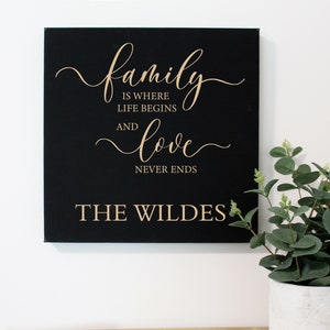 Personalized Family Sign | Family Love Wall Sign | Family Wood & Vegan Leather Sign | Entryway Wall Sign | Custom Family Living Room Sign