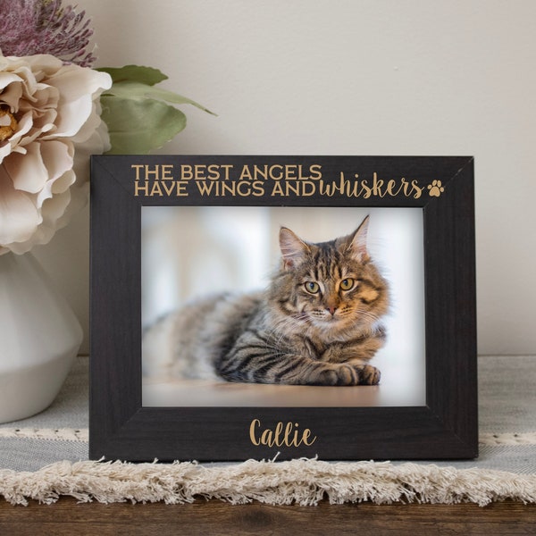 Cat Memorial Picture Frame | Personalized Cat Sympathy Gift | Cat Tribute Picture Frame | Angels Have Whiskers | Custom Cat Loss Gift