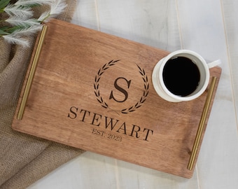 Personalized Serving Tray with Handles | Engraved Serving Tray | Wood Serving Tray | Housewarming Gift for New Homeowners | Monogram Tray