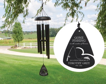 Fishing in Heaven Memorial Wind Chime | Personalized Gone Fishing Memorial | Gone Fishing Sympathy Wind Chime Gift | Grandpa Dad Memorial