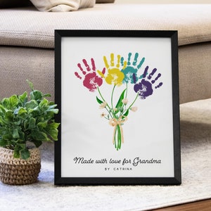 Mother&#39;s Day Handprint Sign | Personalized Mothers Day Gift from Kids | Gifts for Grandma | Handprint Flower Bouquet Mother&#39;s Day Craft