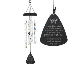 Personalized Forever in My Heart Memorial Butterfly Wind Chime | Custom Sympathy Chime for Loss of Parent | Butterfly Child Loss Wind Chime